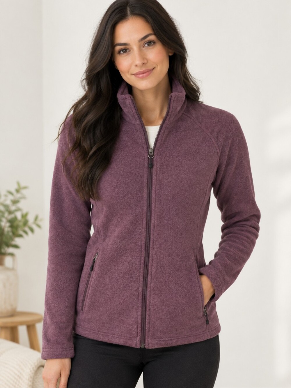 Womans Small Eastern Mountain Sports Purple Zip-Up Fleece Jacket